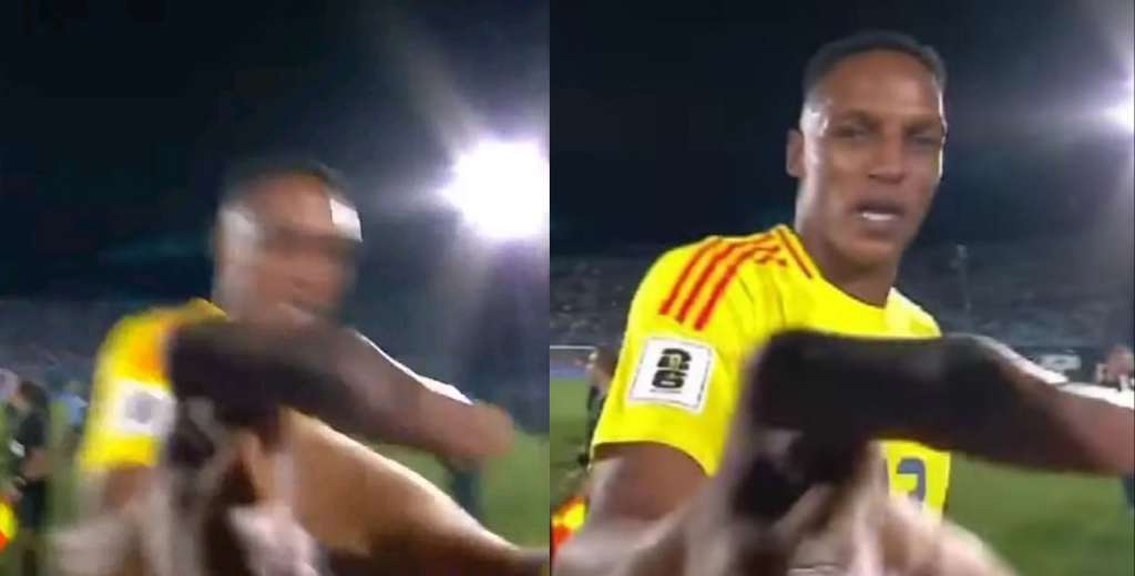 Como Dibu: Yerry Mina empujó a un camarógrafo tras perder con Uruguay