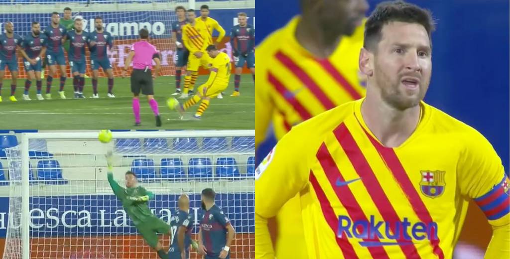 Messi le pegó perfecto pero el portero del Huesca voló y le sacó un golazo