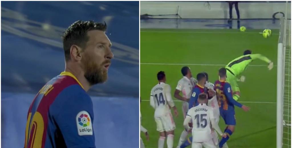 Messi intentó un gol olímpico y pegó en el poste