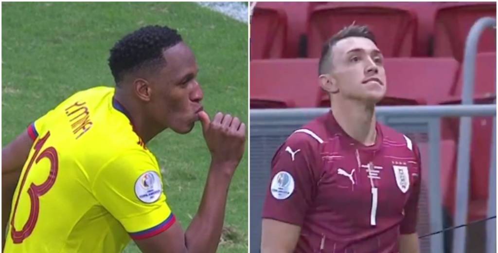 Yerry Mina metió su penal y se puso a bailar adelante de Muslera