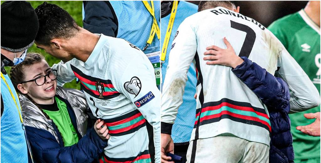 Una niña entra llorando al campo y Cristiano da un gesto de crack mundial