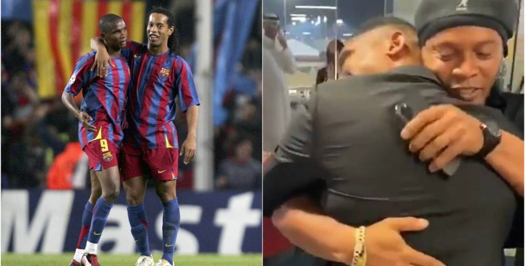 Ronaldinho se reencontró con Eto'o y se dieron el abrazo más emotivo