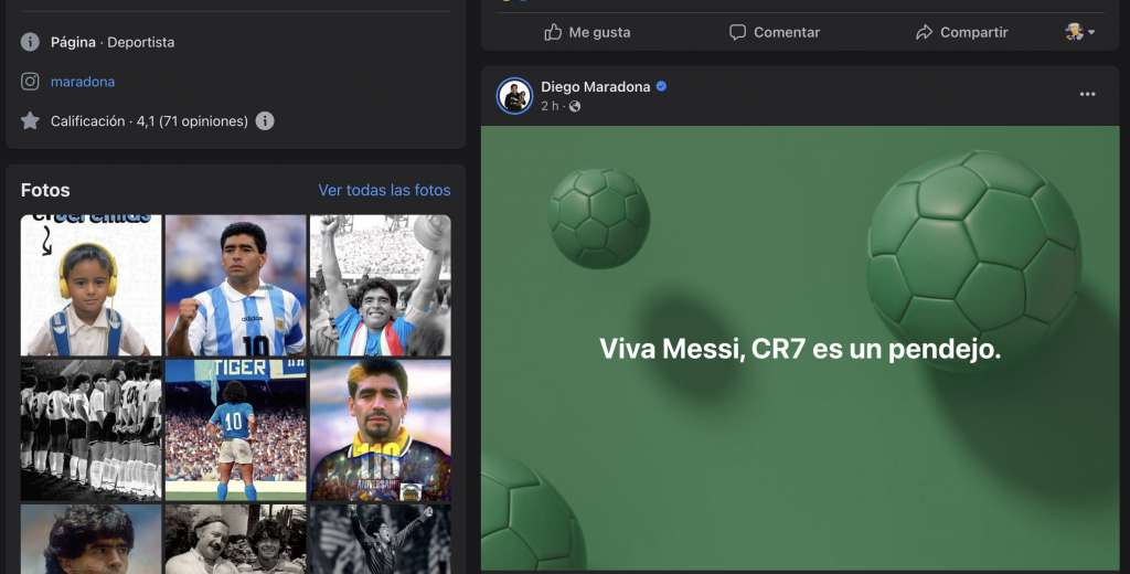 Hackearon la cuenta de Maradona en Facebook con mensajes insólitos