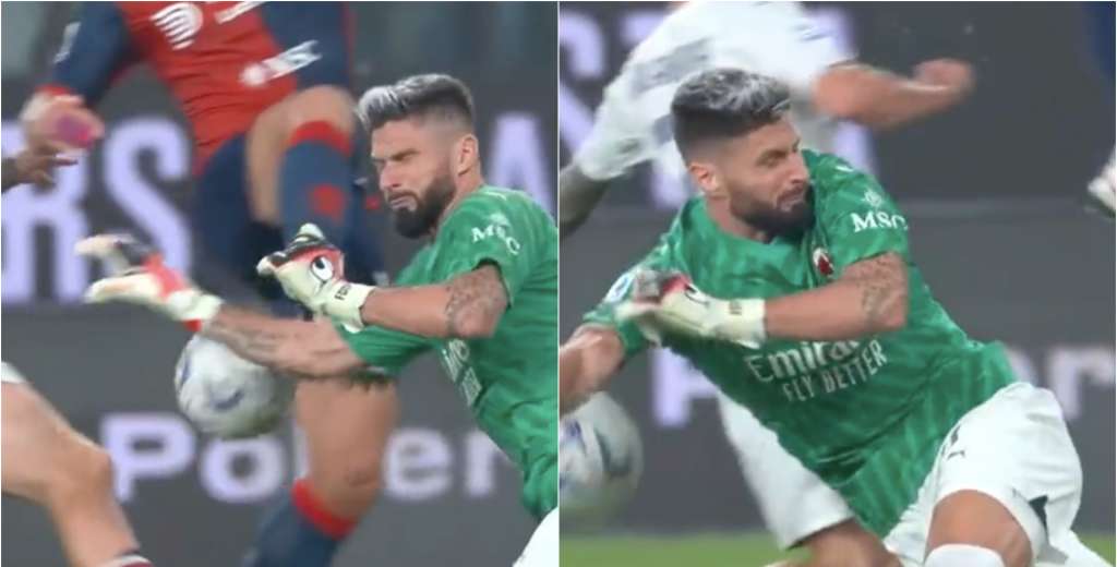 Maignan expulsado, Giroud fue al arco y hace esta tapada brutal al 103