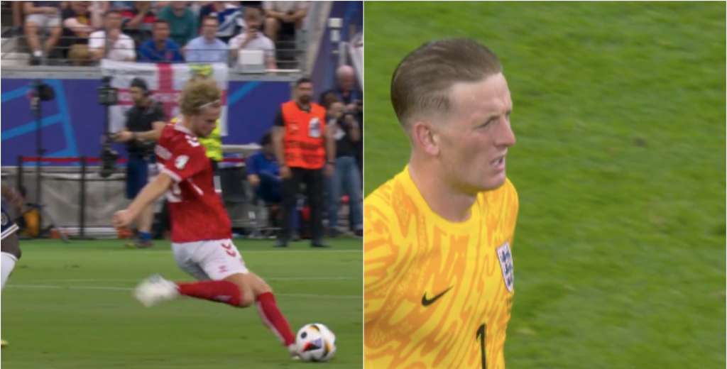 Pickford voló pero era imposible: Hjulmand le voló el arco de un golazo