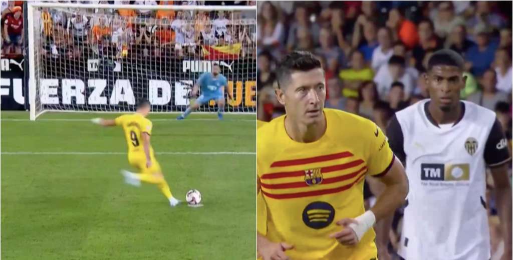 ¿Existe el golazo de penal? Lewandowski se la colgó del ángulo al Valencia